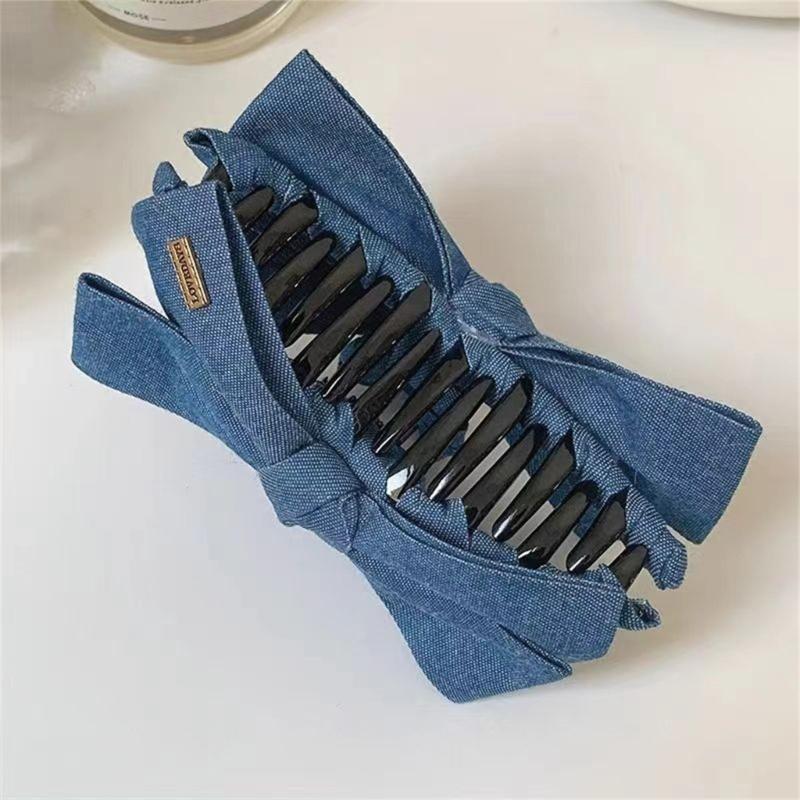 Stylish Blue Jeans Bows Hair Clip For Women Girls Secure Grip Hairpin Hair Accessory Fashion Ponytails Holder