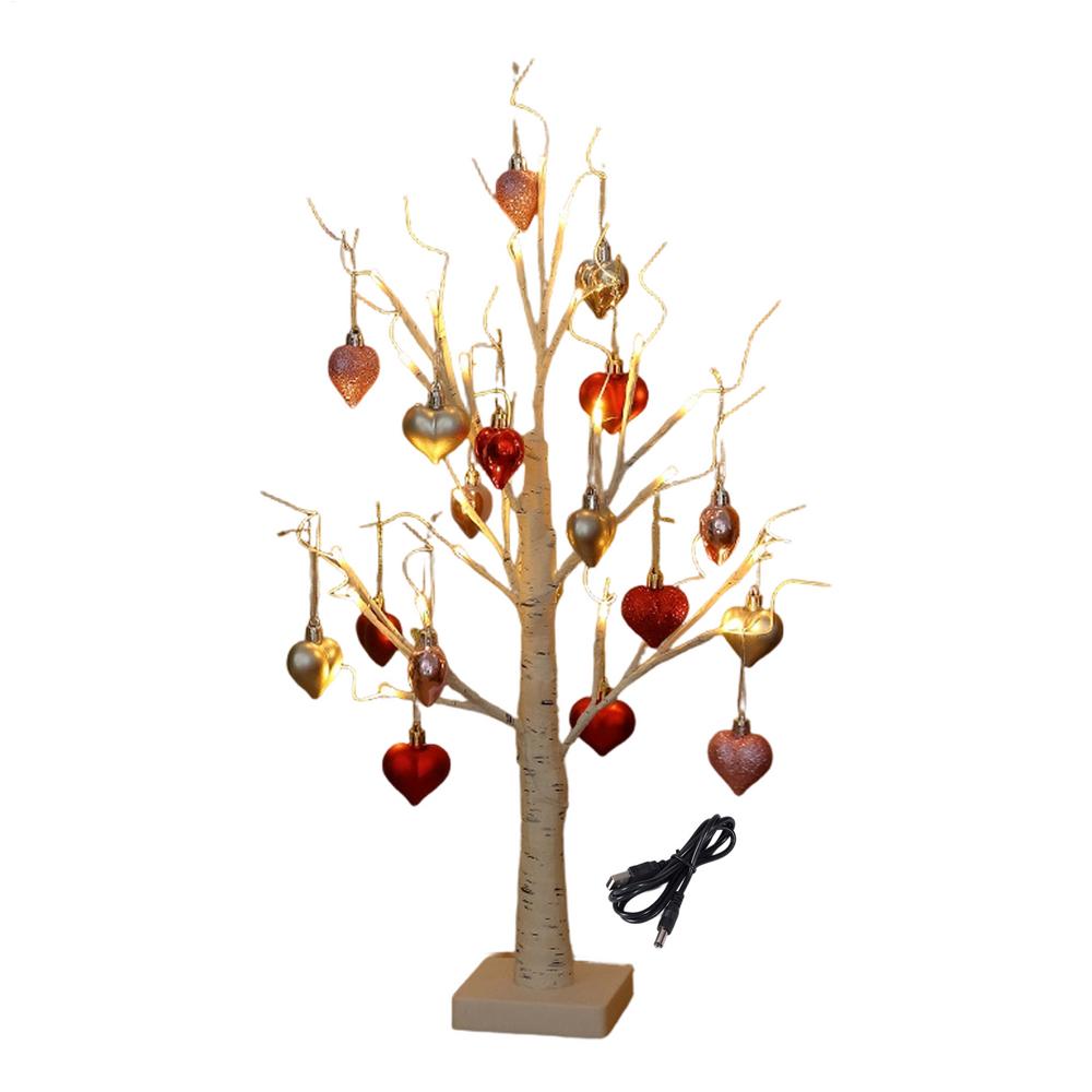 

Lighted Trees For Indoor Decor Romantic Artificial Birch Decorations With 18 Heart-shaped Ornaments Valentine Tree Light For жовтий
