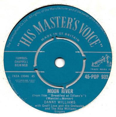 7inch Record DANNY WILLIAMS - Moon River 45POP932 His Master's Vo 1961 UK Pop Used