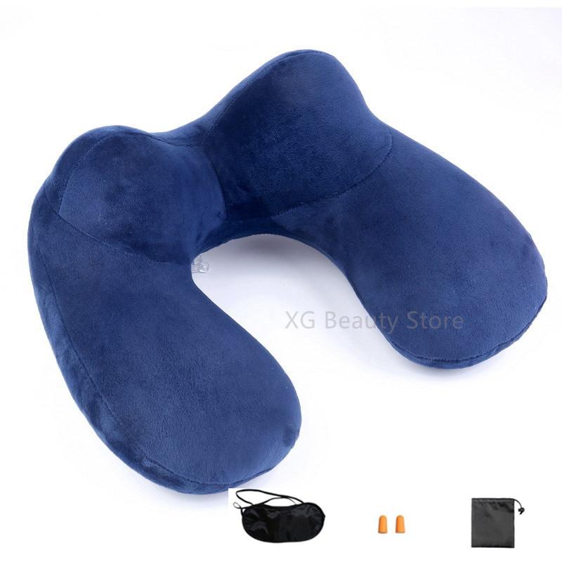 U-Shape Travel Pillow For Airplane Inflatable Neck Pillow With Eye Mask Earbuds Travel Accessories Comfortable Pillow For Sleep