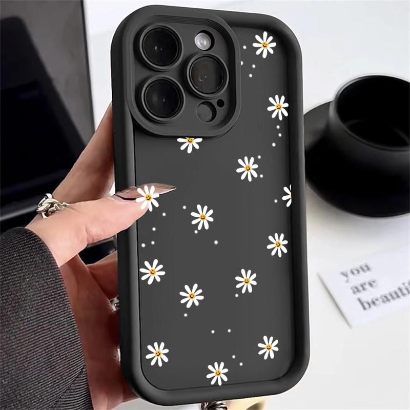 Daisy Flower Silicone Phone Case For iPhone 17 Air 16 e 15 14 13 12 11 Pro Max Plus Mini SE Shockproof Candy Soft Bumper Cover