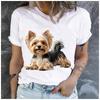 Polyester 100% Cute Yorkshire Terrier Puppy Graphic Women T-Shirt Yorkie Dog Pet Lover Print Short Sleeve Casual Summer Tee