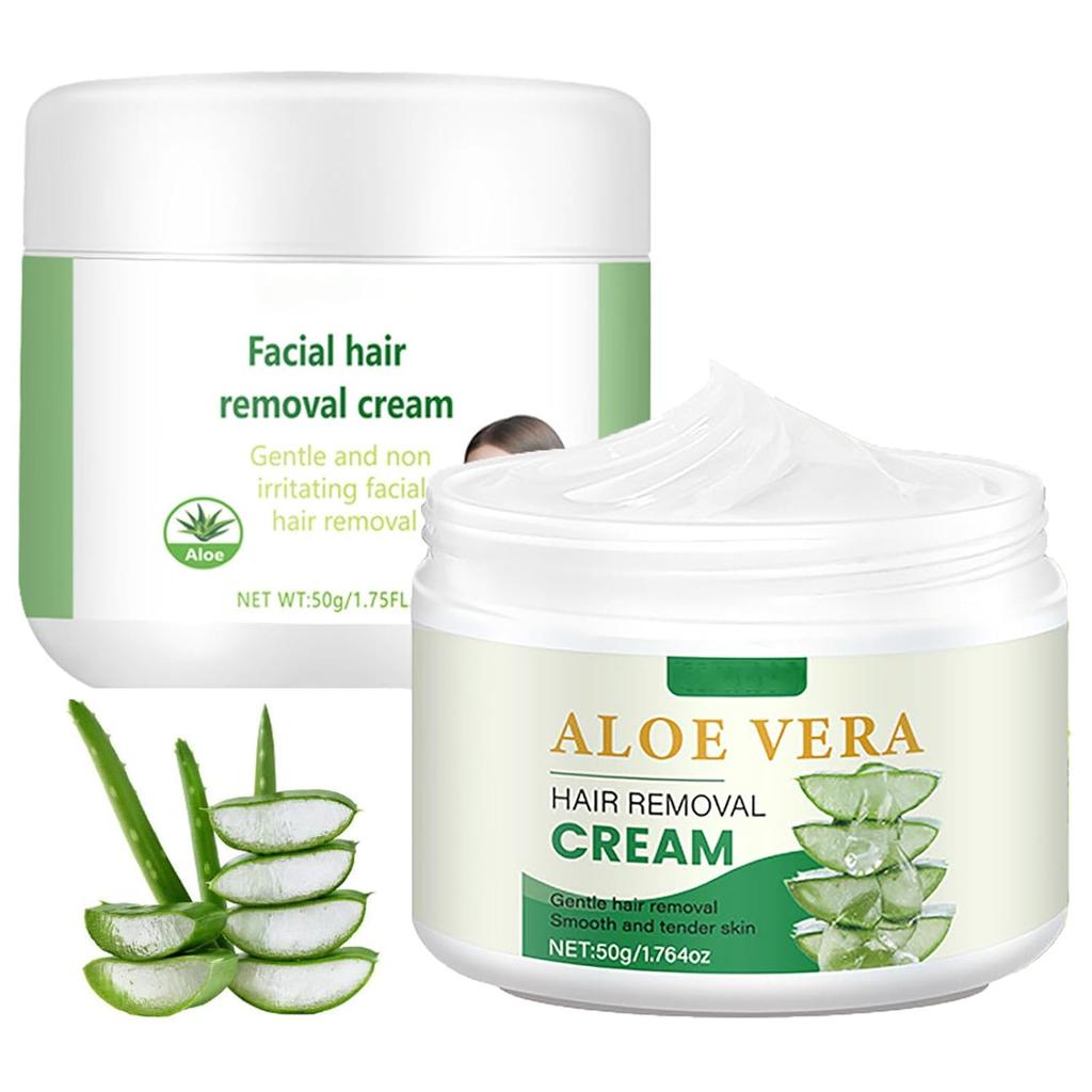 Facial Depilatory Cream, Aloe Vera Facial Hair Removal Cream for Women for Upper Lip and Chin and Hair Remover for Body Sensitive Skin, Gentle and