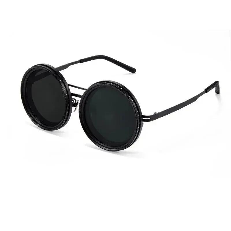 

Handmade ND9 Adjustable Dimming Sunglasses Retro Punk Round Men Outdoor Fishing UV400 Polarized Driving Sunglasses for Women чёрный