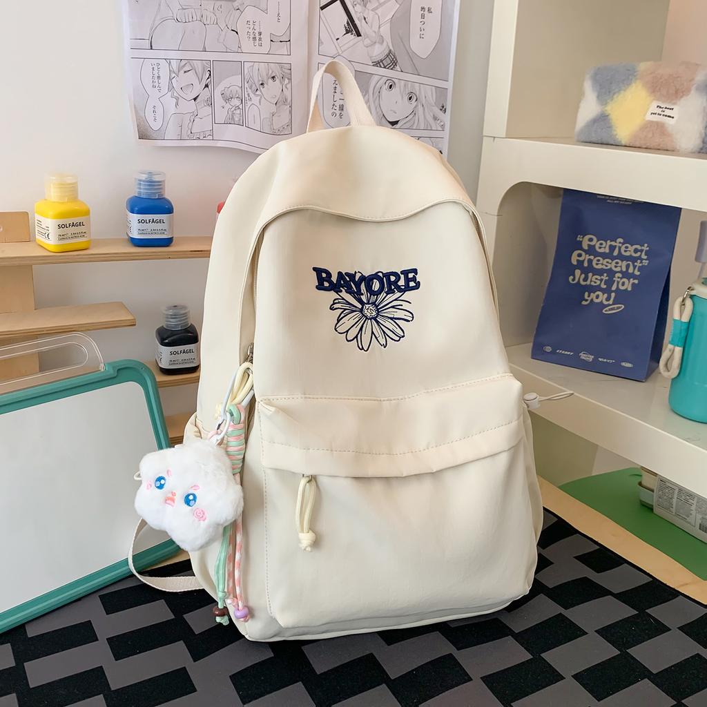 Schoolbag Junior and High School Student Schoolbag Korean Version Simple Embroidered Backpack College Style High Value Women's Bag Versatile Light