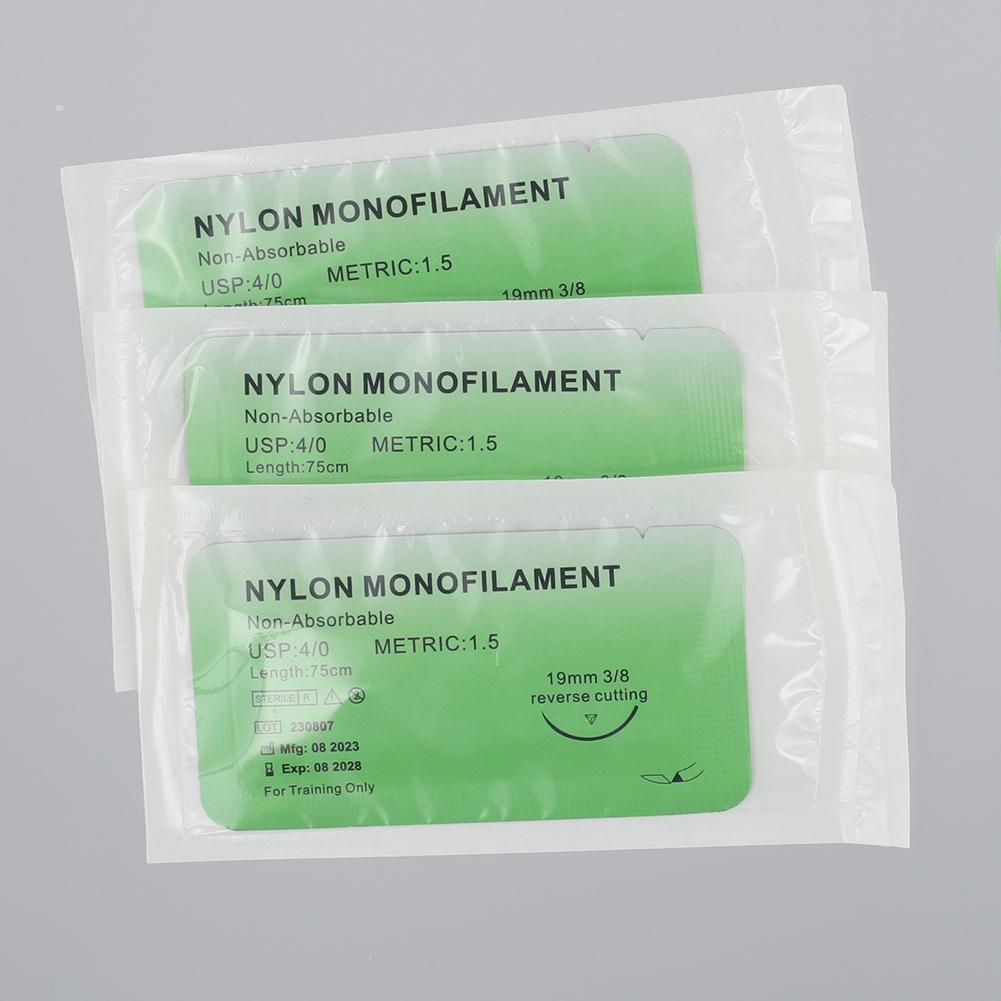 4/0 Medical Thread Suture Nylon Silk Veterinary Practice Suture Kit Non-injured for Medical Students Education