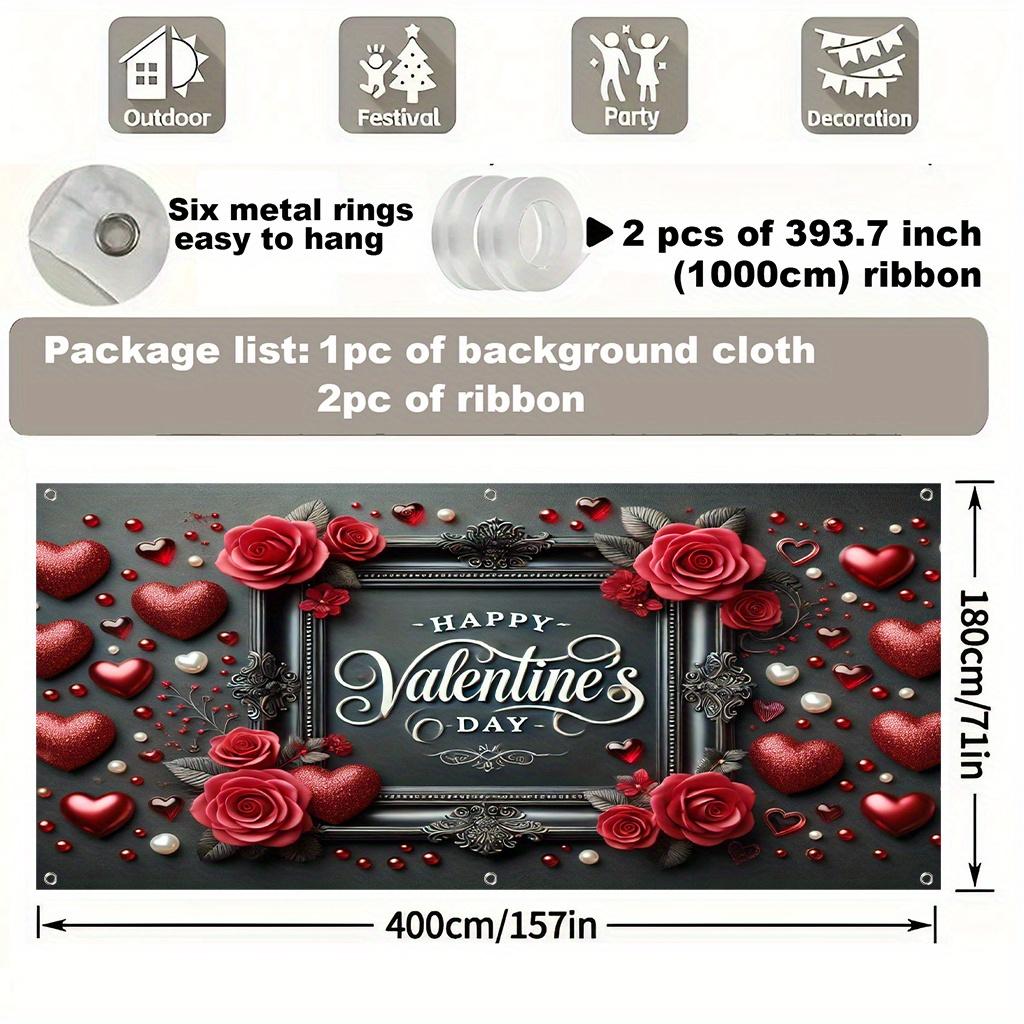 1 2D background banner, Valentine's Day romantic decoration, home outdoor garden holiday party background cloth