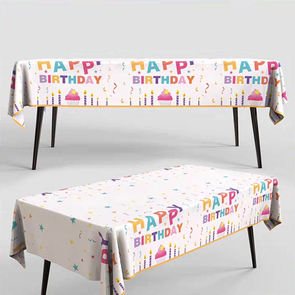 Waterproof Happy Birthday Print Tablecloth Disposable Rectangle Table Cover for Birthday Party Home Decor Party Supplies