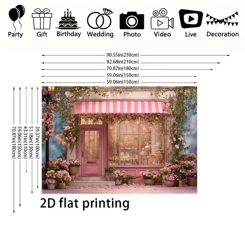 2D Sweet Pink Bakery Backdrop Floral Shop Birthday Party Photo Booth Background