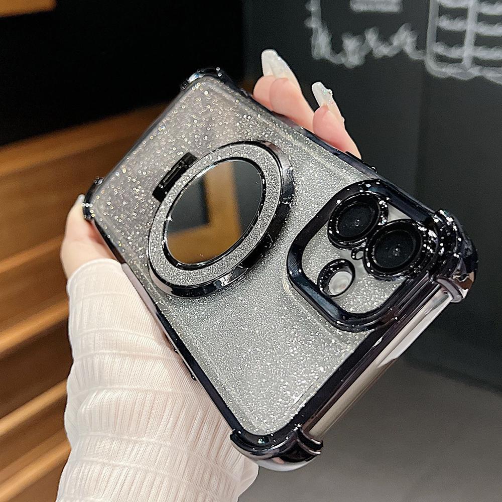 Plating Flash Mirror Holder Stand Weiches Silikon Vier Ecken Luftkissen Stoßfeste Schutzhülle für OPPO Reno Realme OnePlus Vivo