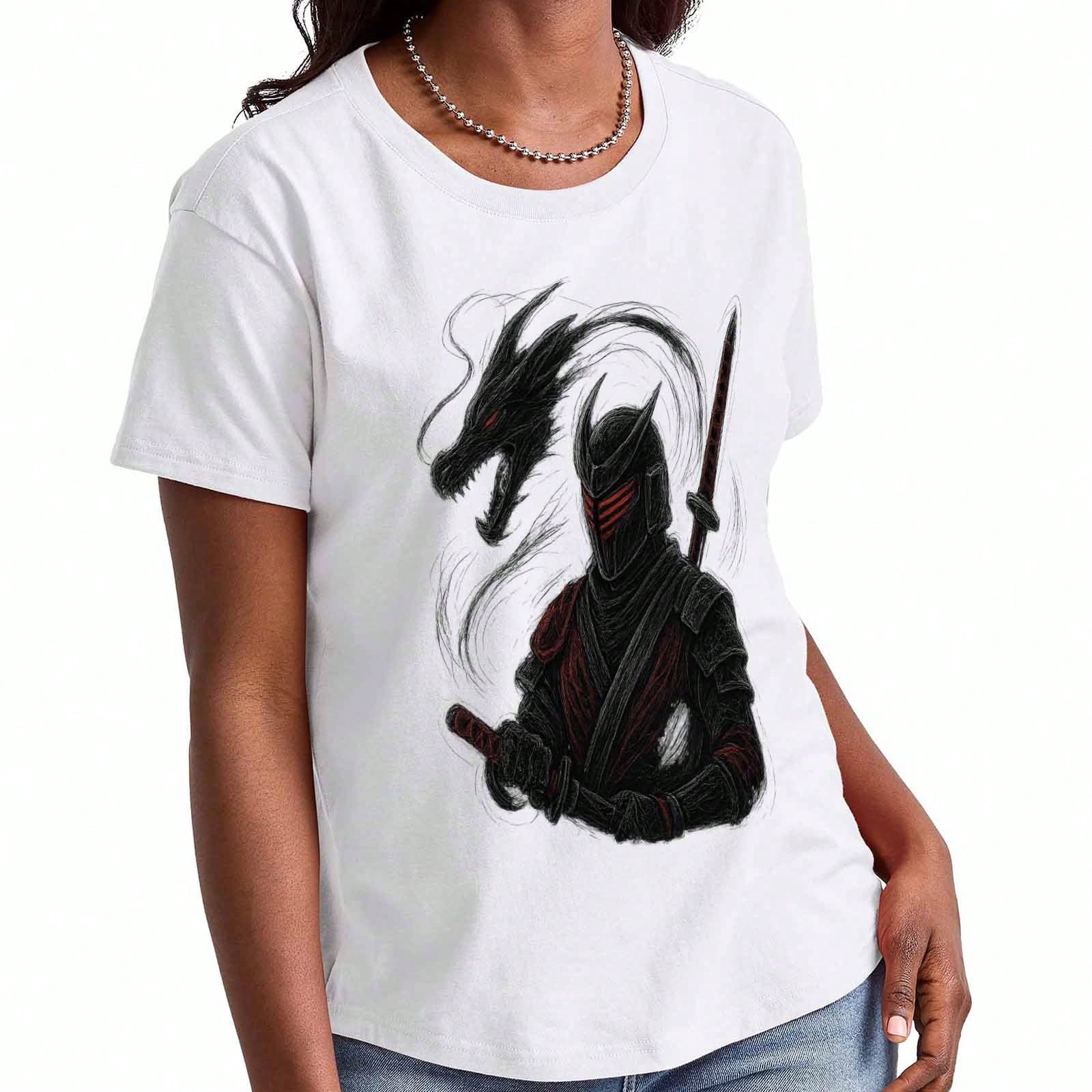 Dragon Head Ladies Cotton T Shirt, Pure Cotton Premium Print,Durable,Casual And Stylish, Red Dragon Head Graphic Tee,Traditional Chinese Dragon Patter S разноцветный