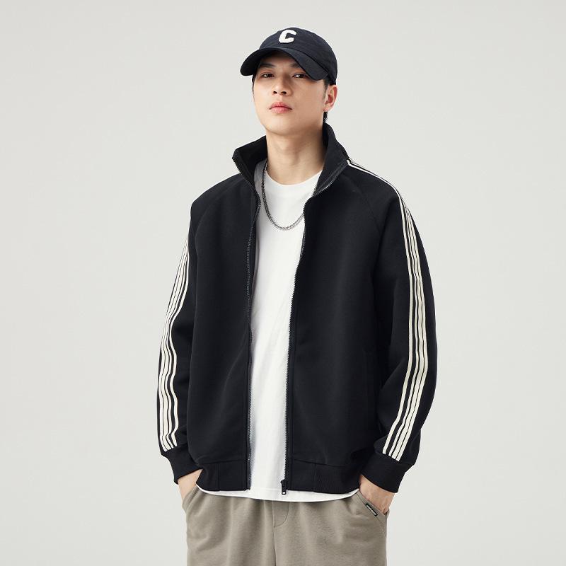 An Yang 2024 Men's Striped Stand Collar Jacket - Trendy Zipper Cardigan Hoodie