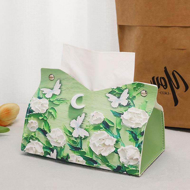 Oil Painting Style Flowers Tissue Box Creative Tabletop Napkin Box For Home Living Room