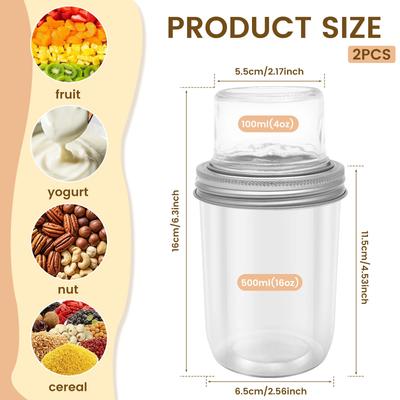 2/4 Pcs Clear Glass Overnight Oats Food Storage Container with Lid Leakproof Oats Fruit Salad Sealed Jar Portable Breakfast Cups