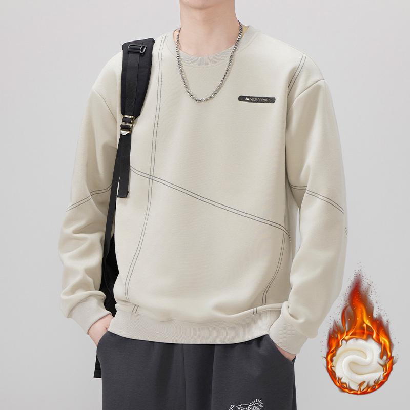 Men's 2025 Autumn/Winter Velvet Thickened Pullover Hoodie - Round Neck, Long Sleeve, Casual Sports Top