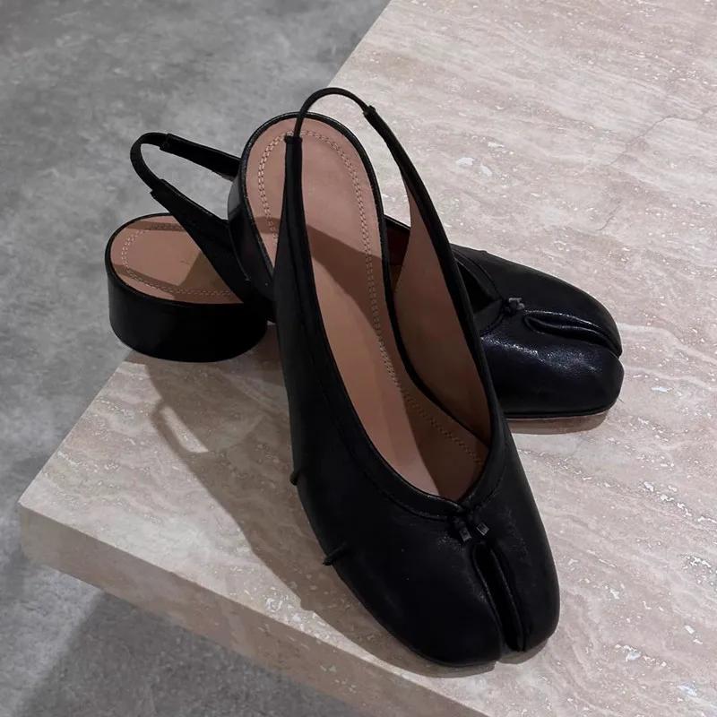 Ins Style Spring Summer Fashion Pleated Split Toe Women Pumps Comfortable Low Heeled Slingbacks Tabi Ballet Loafers Girls Shoes