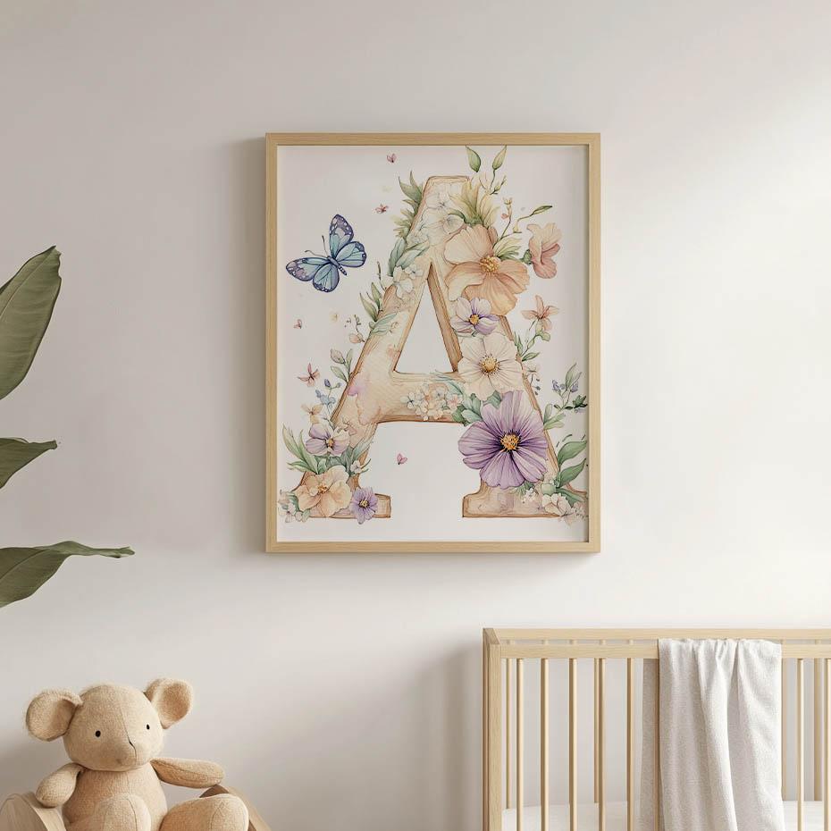 Poster Floral Letter "A" For Children Poster Floral Letter "A" For Children, 50X70 Cm, Without Frame, Premium Canvas On Stretcher