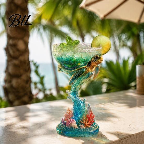 Figurina Animale in Resina Dipinta a Mano Tazza di Vetro Tema Oceano Tropicale 3D, Pappagallo Artistico e Regali Personalizzati Design Tartaruga, Colorata Decorativa