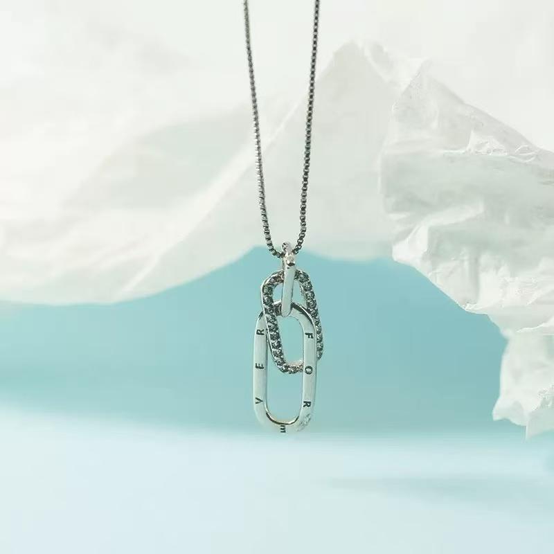 New 925 Silver Necklace Personality Charm Simple Style Geometric Shape Pendant Choker for Women's Exquisite Jewelry