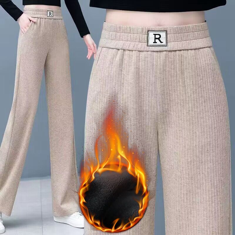 

Жіночі зимові штани Плюшеві щільні теплі штани Вільні штани-шаровари з високою талією Широкі повсякденні штани L хакі