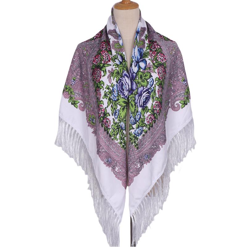 Ethnic Print Tassel Shawl For Women Autumn Winter Warm Square Scarf Bandanas Summer Sun Protection Headscarf Versatile Wrap