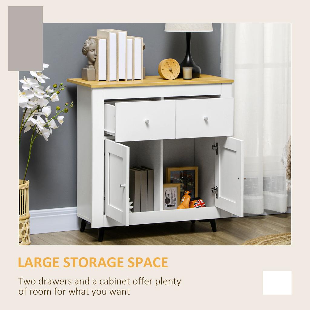 Sideboard Storage Cabinet, Modern Kitchen Cupboard with Double Doors and Drawers for Dining Room, Living Room and Entryway, White