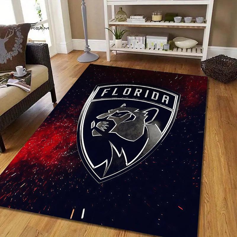 Florida Panthers2 Flannel Pattern Square Carpet,Area Rug,Carpet Rug for Living Room Bedroom Sofa Playroom Decor,Non-slip Floor Mat
