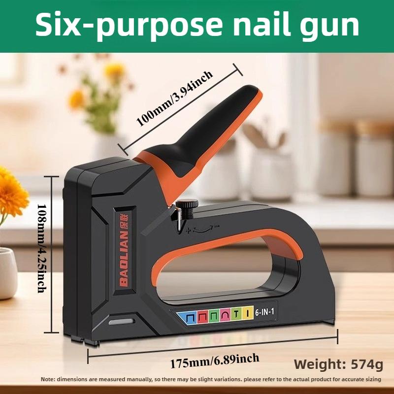 

6 In 1 Manual Nailing Gun Construction Stapler Heavy Duty Nail Woodworking Special Staple Book Household DIY