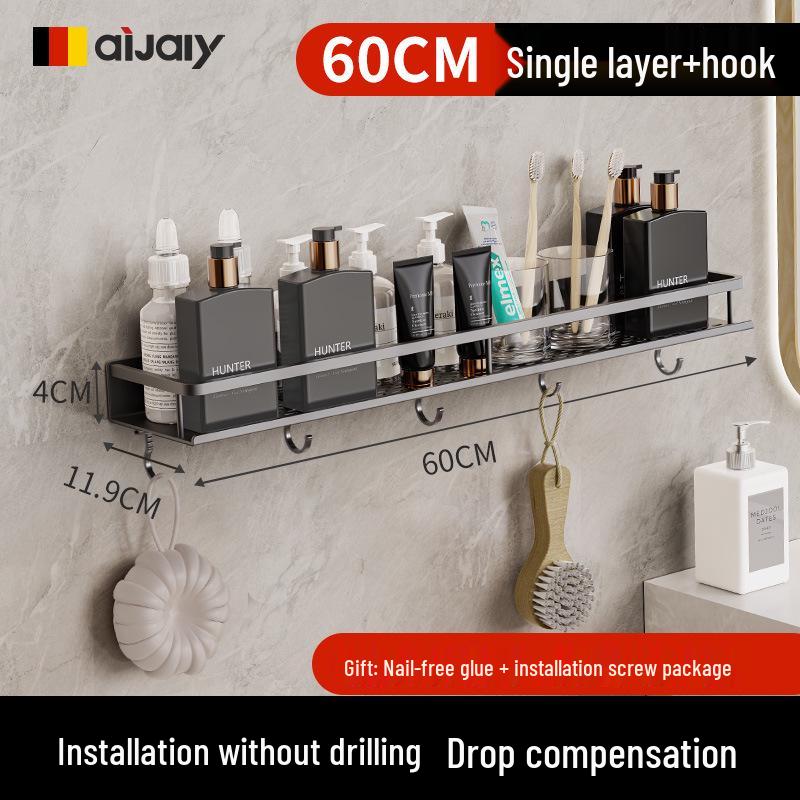 

Настінна полиця для ванної та кухні без свердління 60cm Rack with Hooks