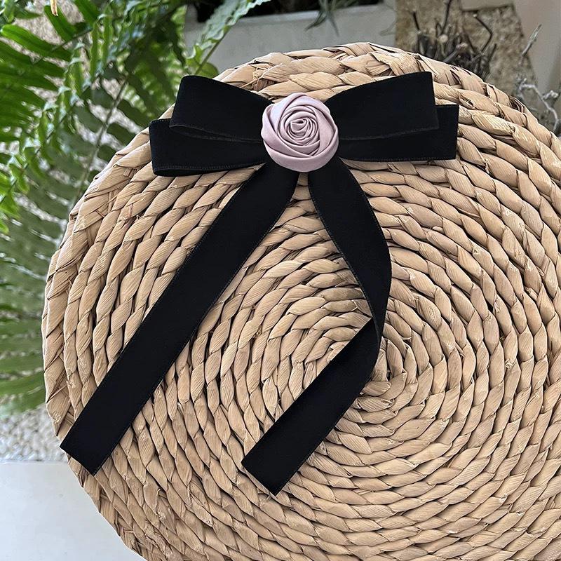 Luxury Double-Sided Velvet Bow Brooch with Pearl and Floral Accent