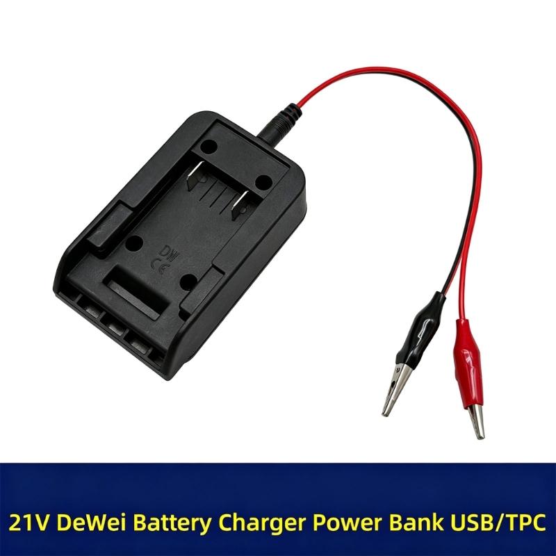 Tragbarer Batterieadapter für DW 21V Akku mit Klemmenkabel, USB USB C und Gleichstromausgang, Arbeitslichtunterstützung für Notstromversorgung