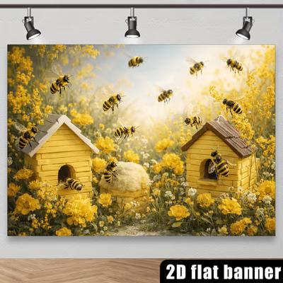 2D Bee Flower Field Backdrop Honey Bee Party Photography Banner