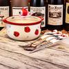 Cute Kitchen Large Instant Noodles Fruit Salad Rice Soup Bowl Tableware With Lid Strawberry Peach Ramen Bowl