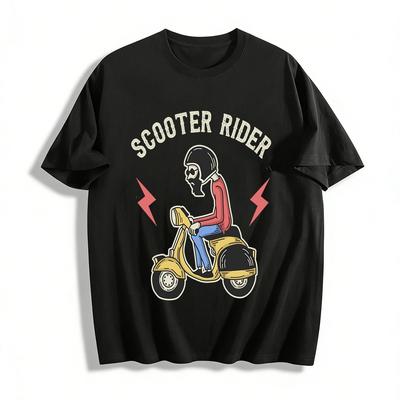 Vintage Skull Scooter Rider Graphic Casual T-Shirt Pure Cotton T-shirt