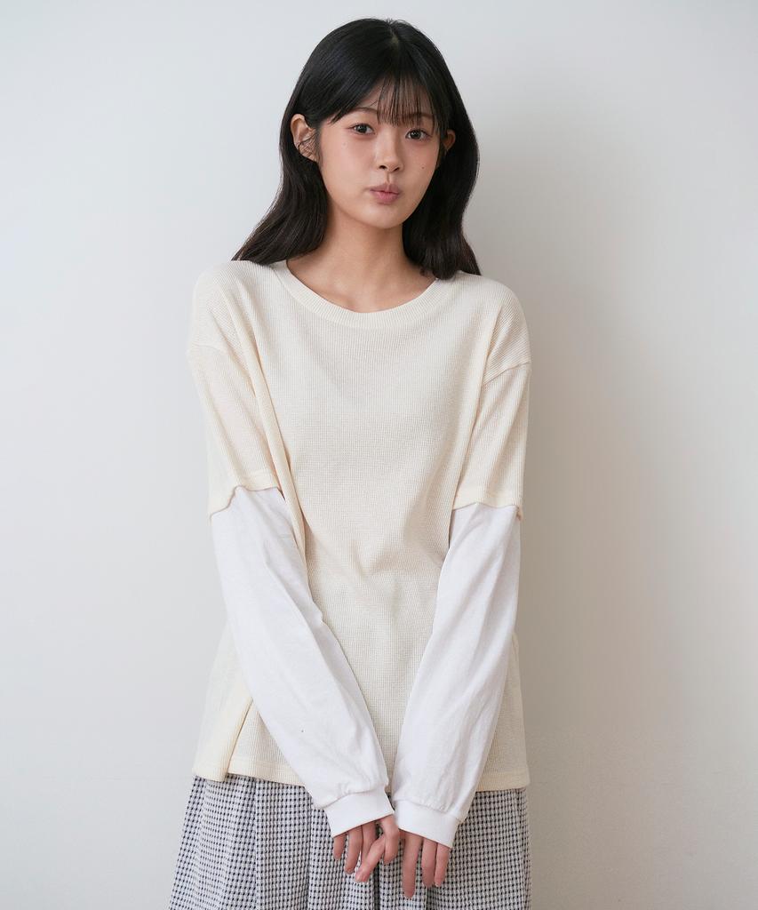 Sayu Pigment Waffle Layered T-Shirt Lemon