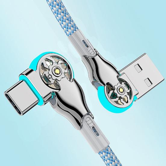 Dual Elbow USB C Cable 180 Degree Angled 3A Fast Charging & Data Sync Data Cord Nylon Braided Charging Cord for Most Phones