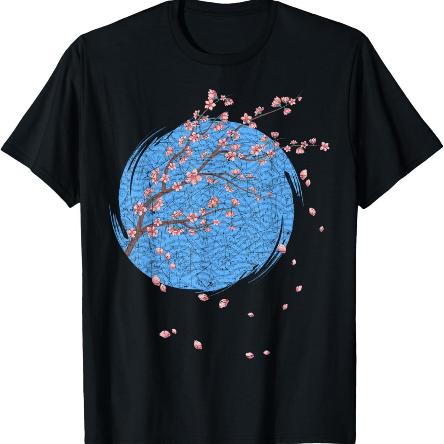 Япония Розовый Цветок Цветочный Сакура Вишня Футболка S чёрный