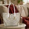 Vintage Damask Print Tote Bag Elegant Portable Daily Top Handle Shoulder Bag