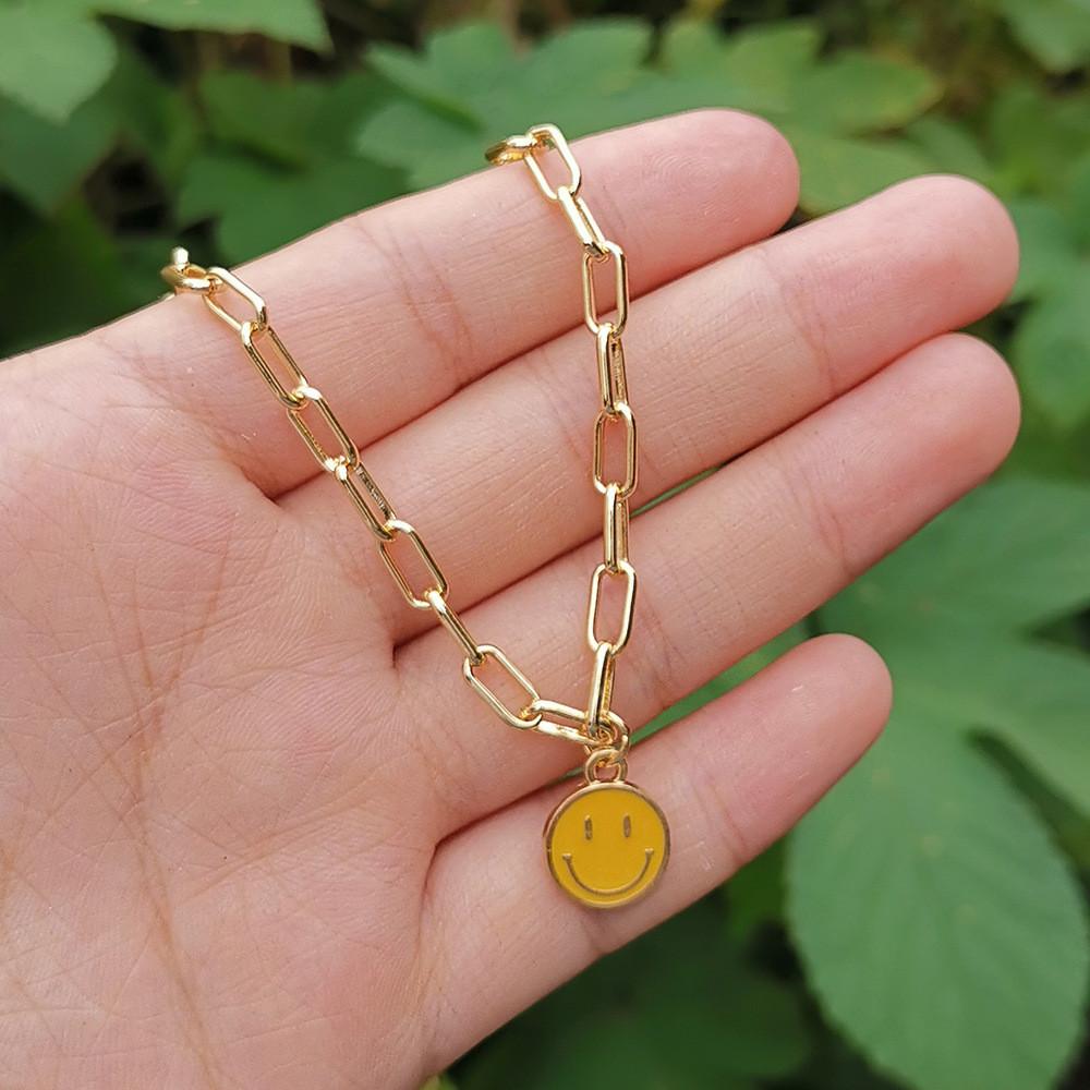 Trendy Alloy Smiley Face Necklace With Colorful Geometric Design For Stylish Fashion