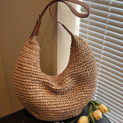 One Shoulder Messenger Bag Large Capacity Straw Woven Bag Women's New Elegant Armpit Bag Seaside Vacation Beach Woven Bag