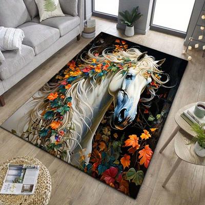 Elegant Horse Floral Rug for Living Room Decor - Unique Artistic Design, Soft Texture, Non-Slip Backing | Home Decor Trends