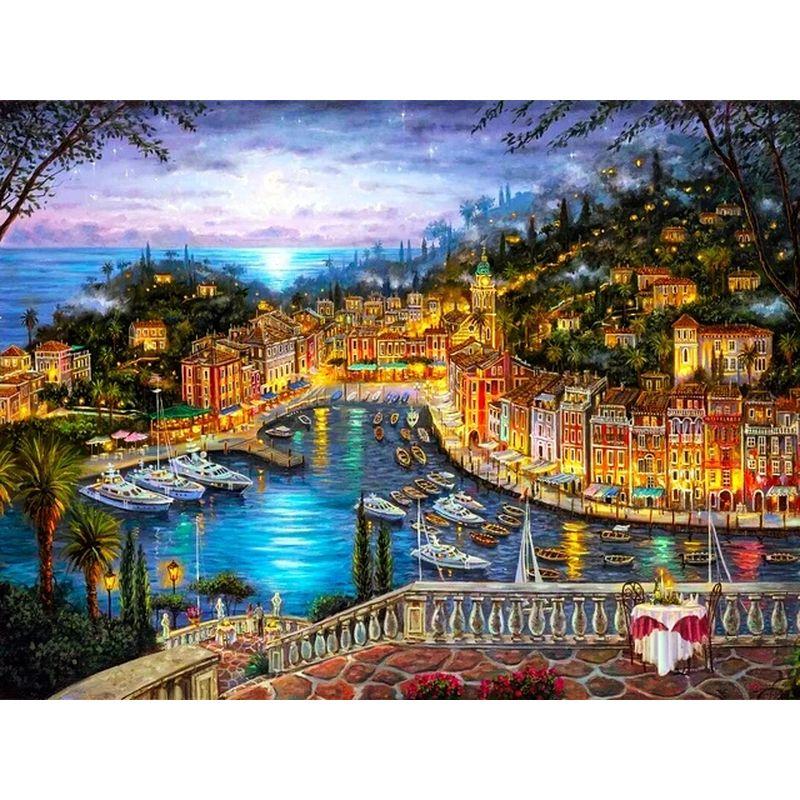 Broderie cu Diamante Peisaj Urban Pictură cu Diamante Mozaic Pătrat Complet Rotund Peisaj Burghiu Stras Imagine Artă