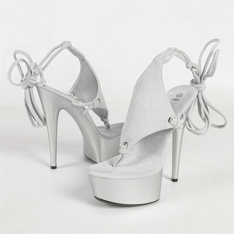 Eilyken Mode Design Knöchel Schnürung Zehensteg Damen Sandalen Sexy Super Stiletto Hohe Absätze Bankett Party Sommerschuhe