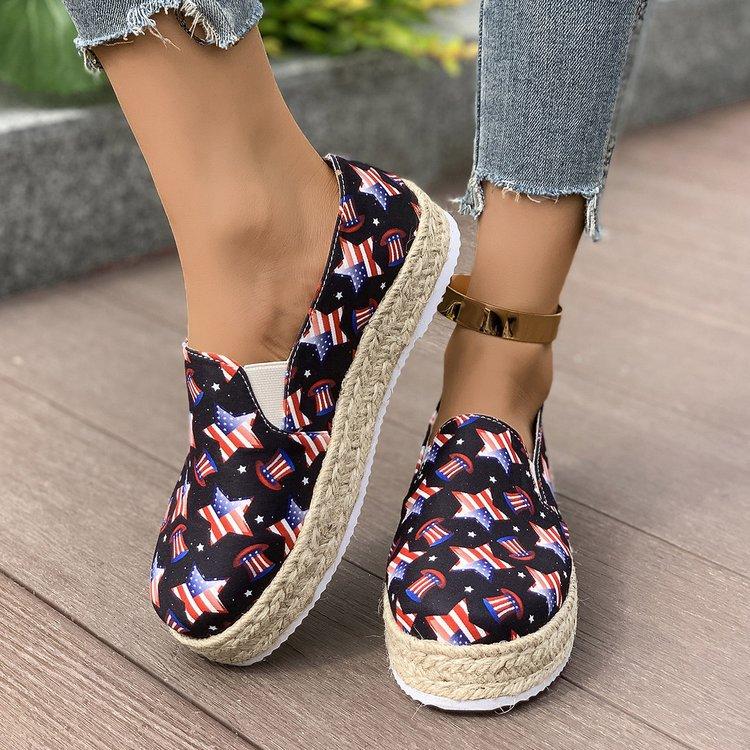 Large size casual single shoes new pattern linen platform versatile lazy shoes Tea