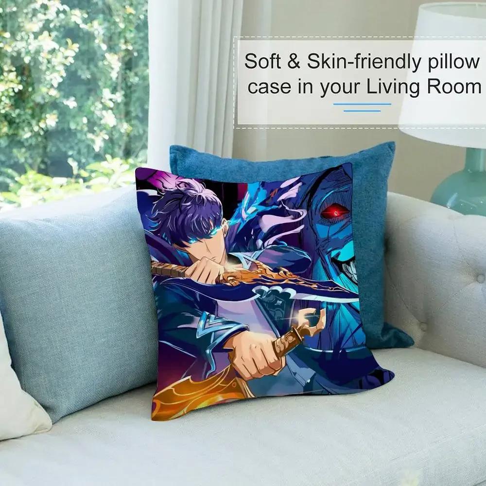 Hot Anime S-Solo Leveling Pillow Case Short plush Double-sided Print Square Throw Pillow Covers Sofa Home Cushion Decor