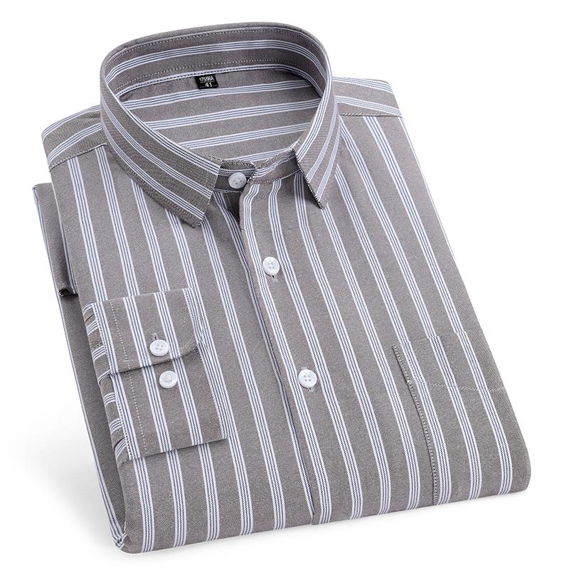 Men's Shirt Long Sleeve 100% Pure Cotton Oxford Dress Shirts Striped Regular Fit Casual Soft Male Blouse Clothing 11XL 10XL 9XL