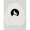 Men's Wolf Howling At Moon & Full Moon Phase Print Sweatshirt - Black & White Wolf Pack Design, Loose Fit Casual Pullover