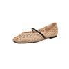 Grape mother spring new French square head hollow weaving one word with versatile soft surface light mouth single shoes women
