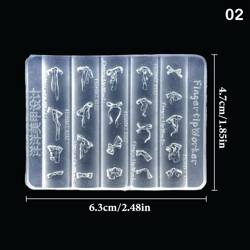 

3D Силиконовая форма для ногтей в виде бантика, смешанных размеров, в форме ленты, мягкие штамповочные пластины, кавайный бантик, инструменты для DIY маникюра 2