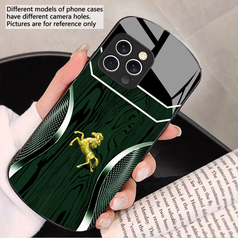 Wood Grain Golden Horse For IPhone 16 Pro Max 16e 15 Pro 14 13 12 Mini 11 XS Max XR 7 8 Plu SE 22 Elliptical Glass Phone Case